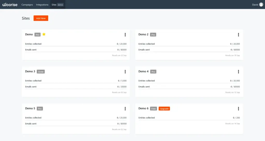 Woorise Sites Interface