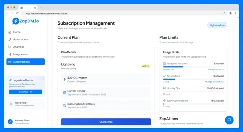 ZapDM Subscriptions Interface