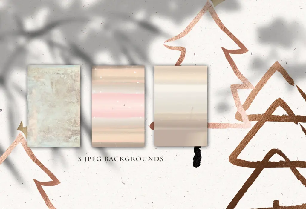 Three abstract, soft-toned winter-themed backgrounds are shown.