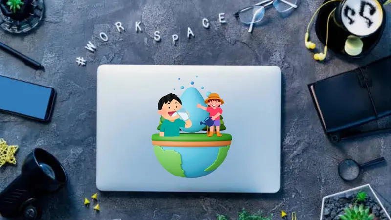 Eco icon as sticker on laptop
