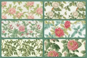 A collage of the floral patterns included in the bundle.