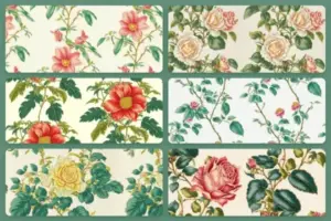 A collage of the floral patterns included in the bundle.