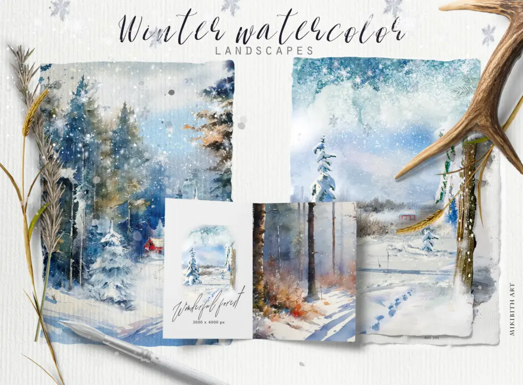 two different horizontal Christmas card designs with a red car and snowy landscape.