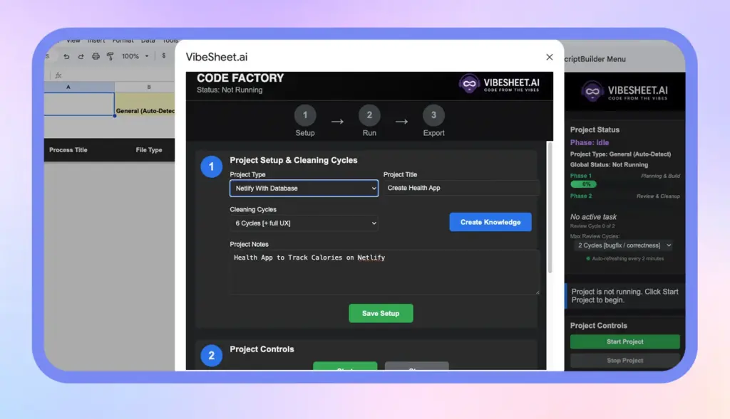 VibeSheet Scriptbuilder AI Coding Agent