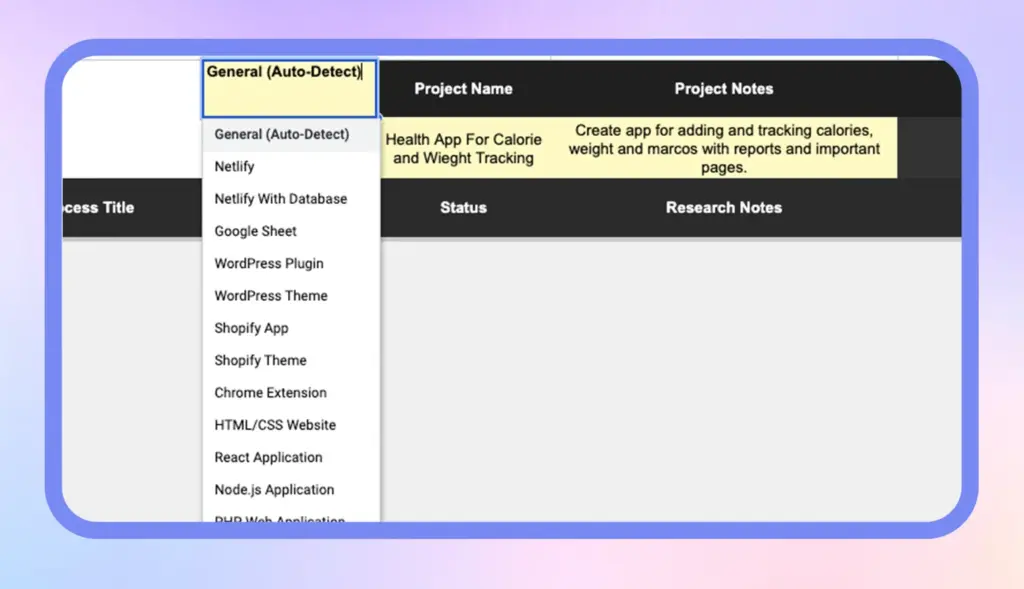 VibeSheet Projects, ai code builder for google sheets
