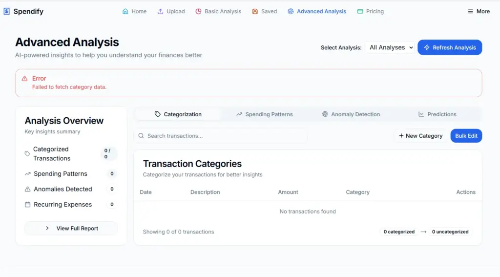 Analysis Categorization, AI Financial Analysis Tool
