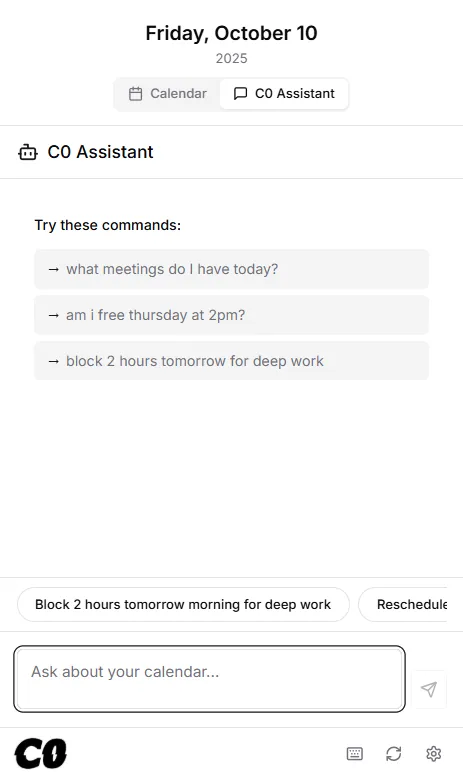 C0 Assistant In C0 AI Calendar App