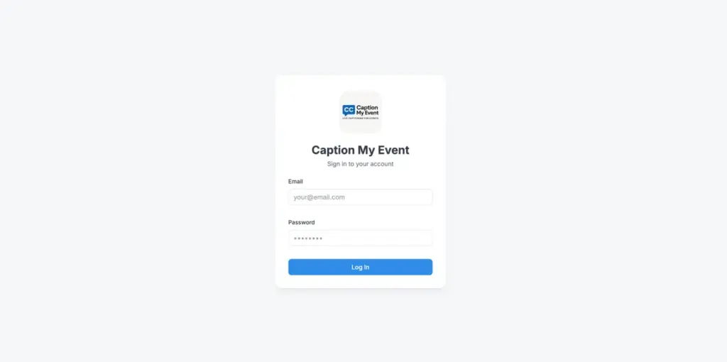 Caption My Event Login Page