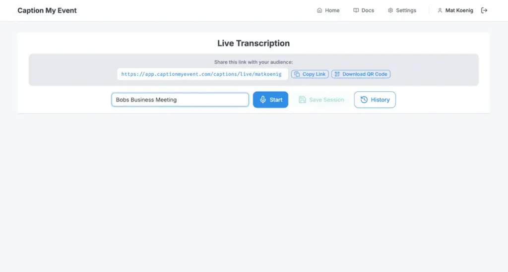 Caption My Event AI Transcription Page