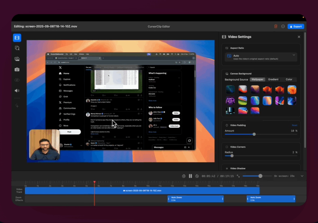 Custom Backgrounds Feature of CursorClip - Screen Recorder App For Mac
