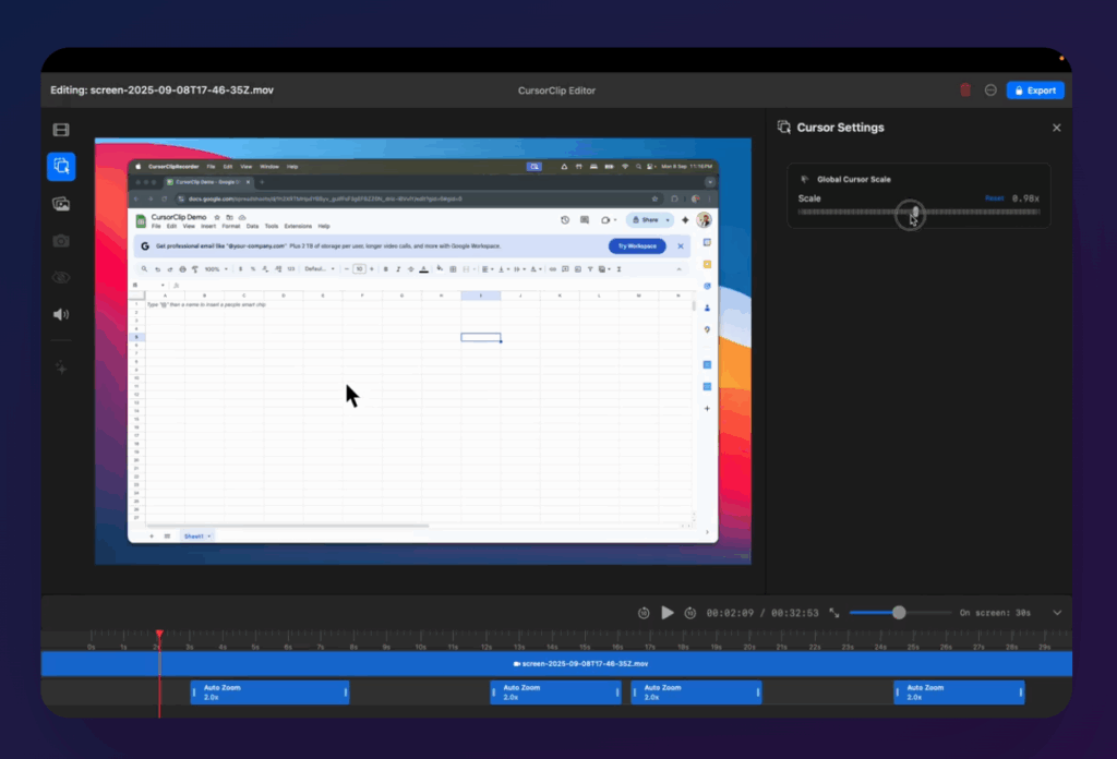 Customizable Cursor size Camera Capture, Screen Recorder App For Mac