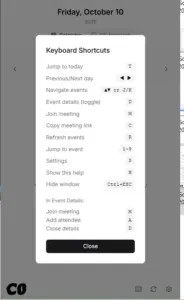 Keyboard Shortcuts In C0 AI Calendar App