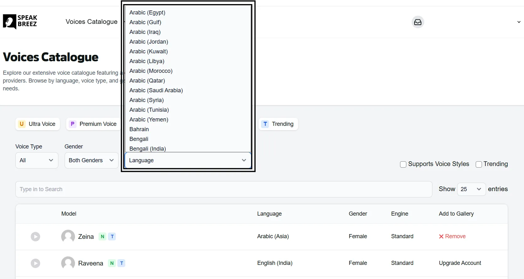 List of Languages Supported 