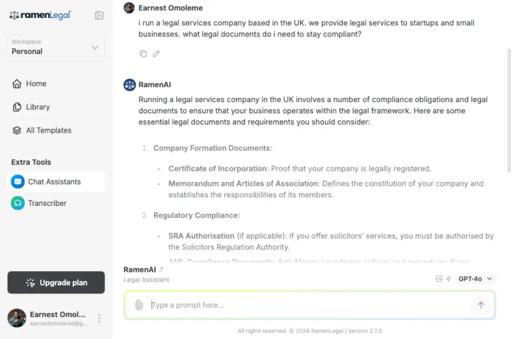 Legal Research Assistant Interface