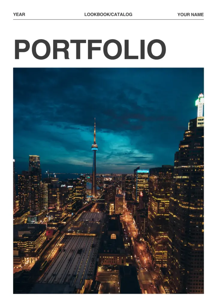 Photography Portfolio Template Cover with Toronto skyline at dusk with CN Tower prominent