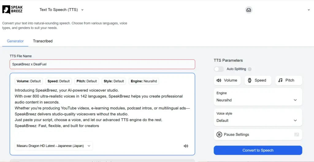 Text-to-Speech Feature