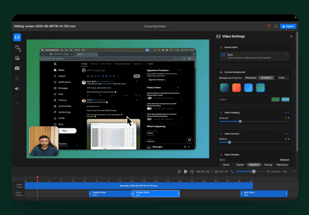 Video Editor Feature of CursorClip - Screen Recorder App For Mac