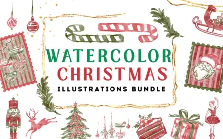 Watercolor Christmas Illustrations Bundle Feature Image