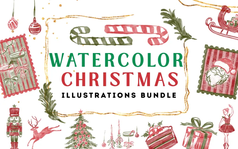 Watercolor Christmas Illustrations Bundle Feature Image