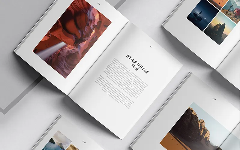 Canyon photo with grid layout of travel images