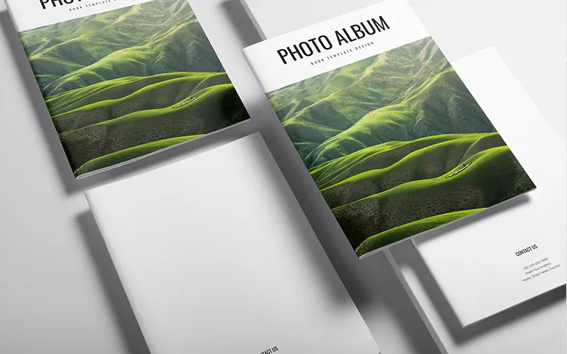 Photo albums showing front and back covers