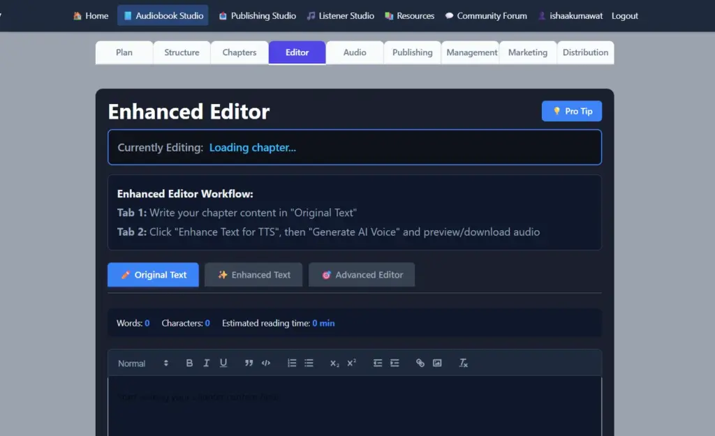 Editor Screen AI Audiobook Creator