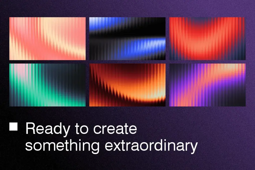 Six fractal glass gradients with diagonal color sweeps, above the motivational text.