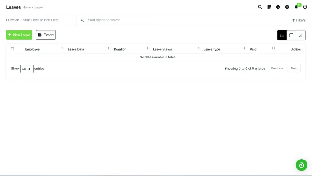 Leaves Screen, All-in one Business Management Software