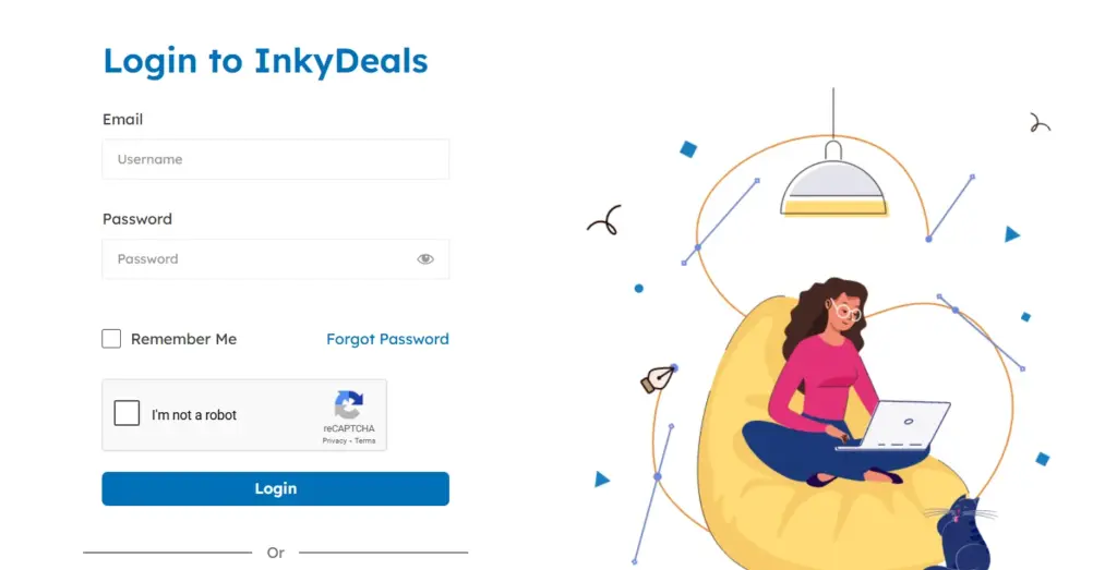 InkyDeals Login Page