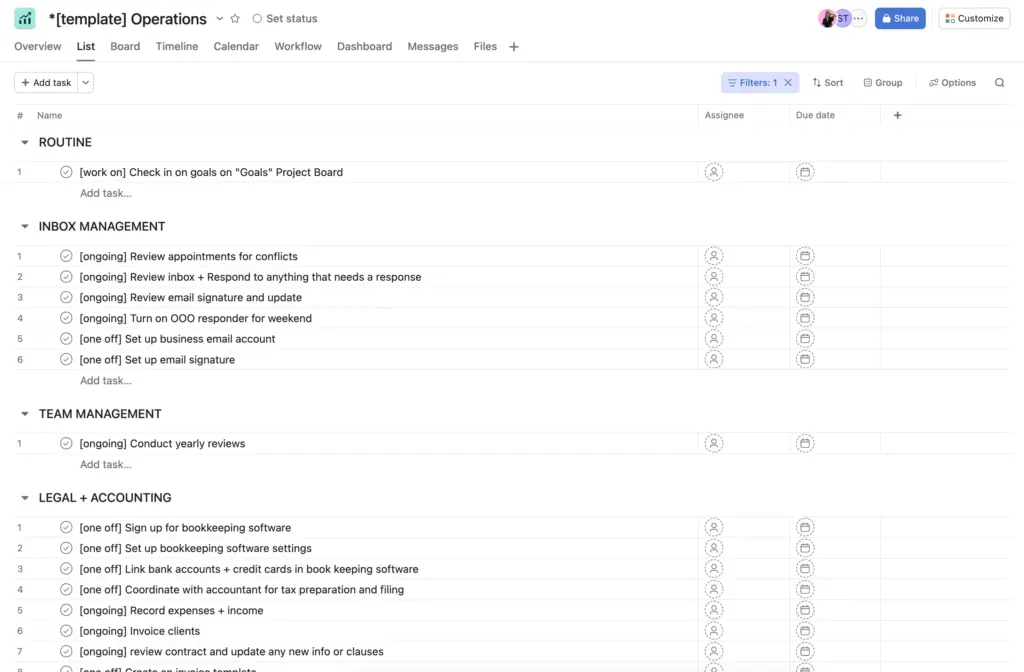 Opeations Asana Templates