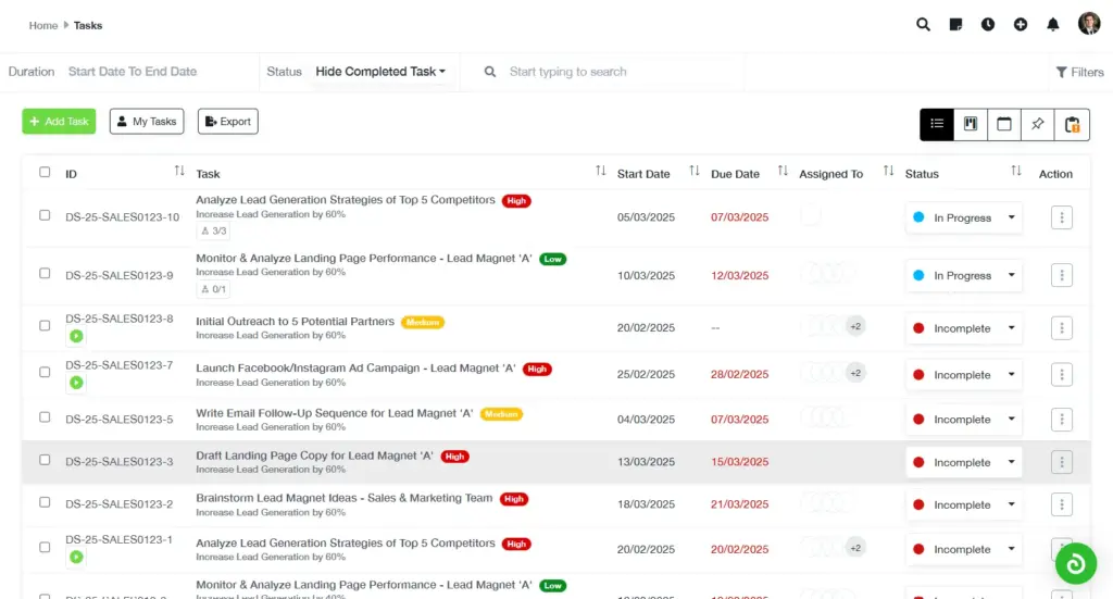 Tasks Screen, All-in one Business Management Software