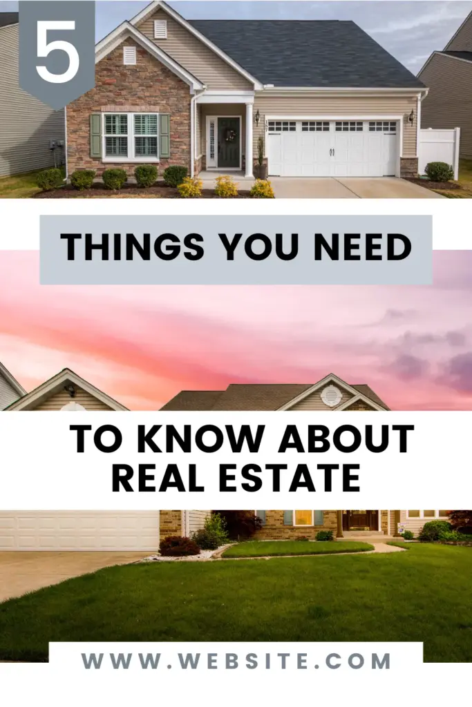 Residential homes with bold text highlighting real estate tips.