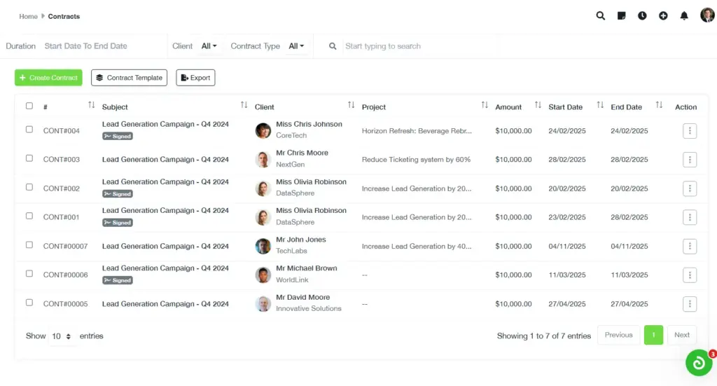Contract Creation Screen Sales Hub, All-in one Business Management Software
