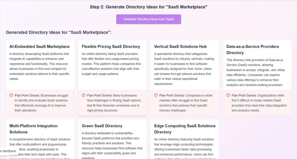 Step 2 : Generate Directory Ideas Option