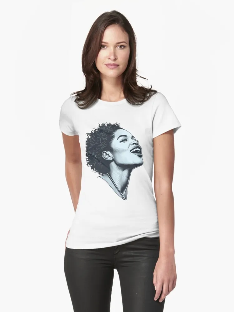 Monochrome graphic tee featuring stylized portrait