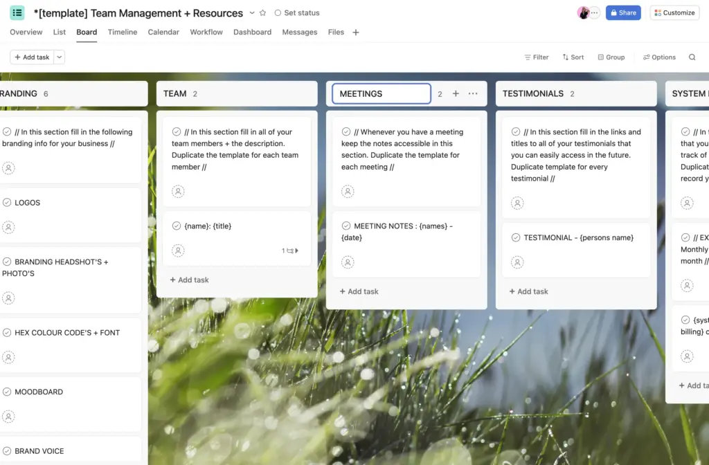 Team management templates