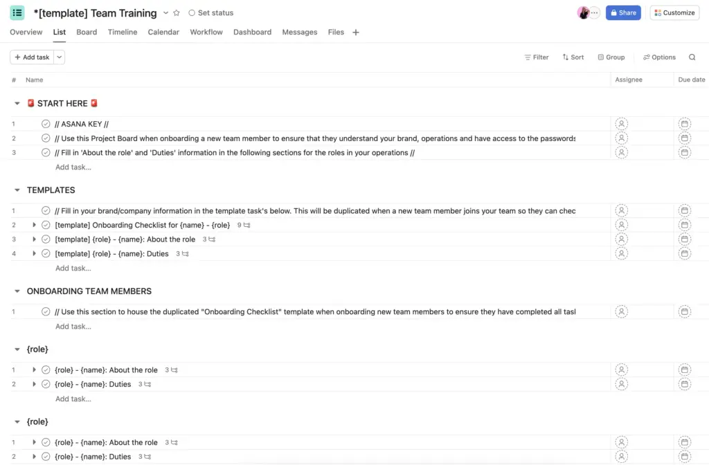 Team Training Template