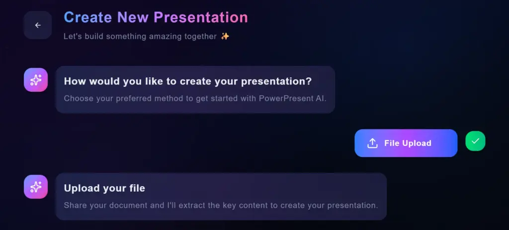 File upload feature in PowerPresent AI to generate presentations