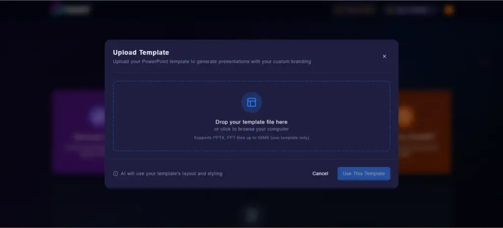 Template uploading feature in PowerPresentAI to generate presentations