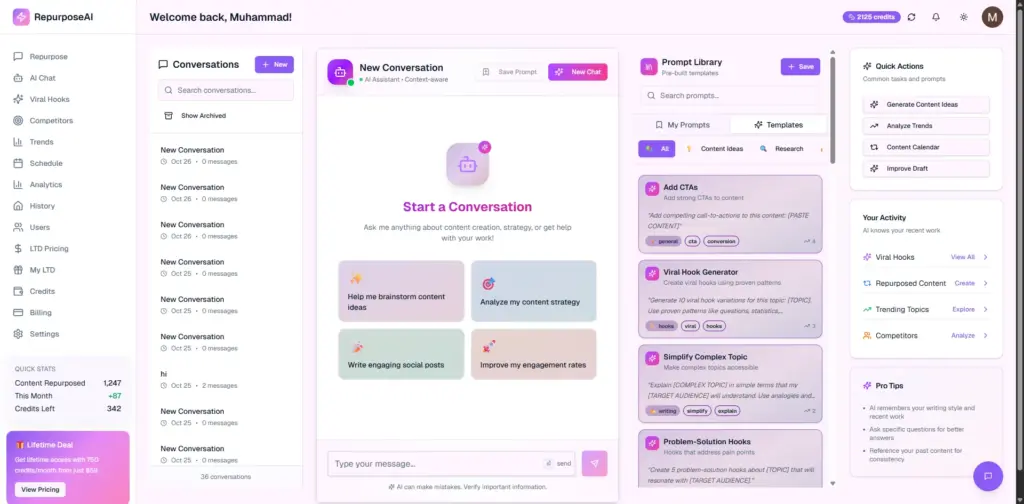 AI Chat Feature In Repurposely AI Content Repurposing Platform