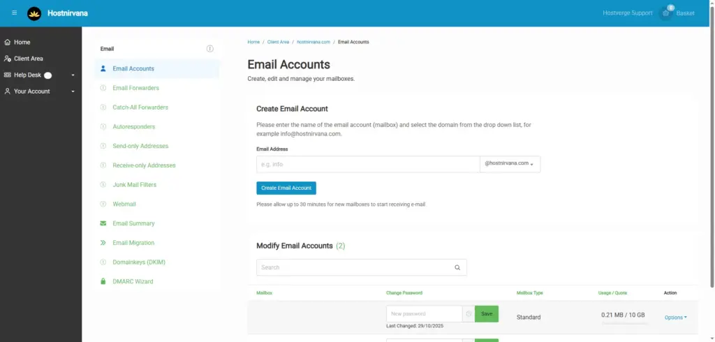 Email Hosting Screen, Cloud Web Hosting Service