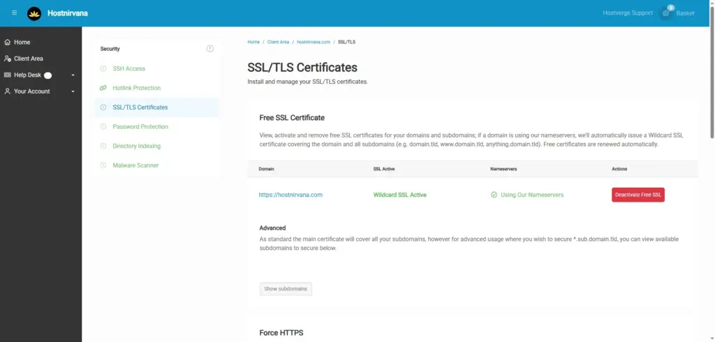 SSL Management Screen