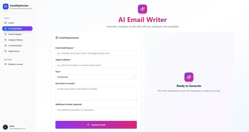 AI Email Writer Screen