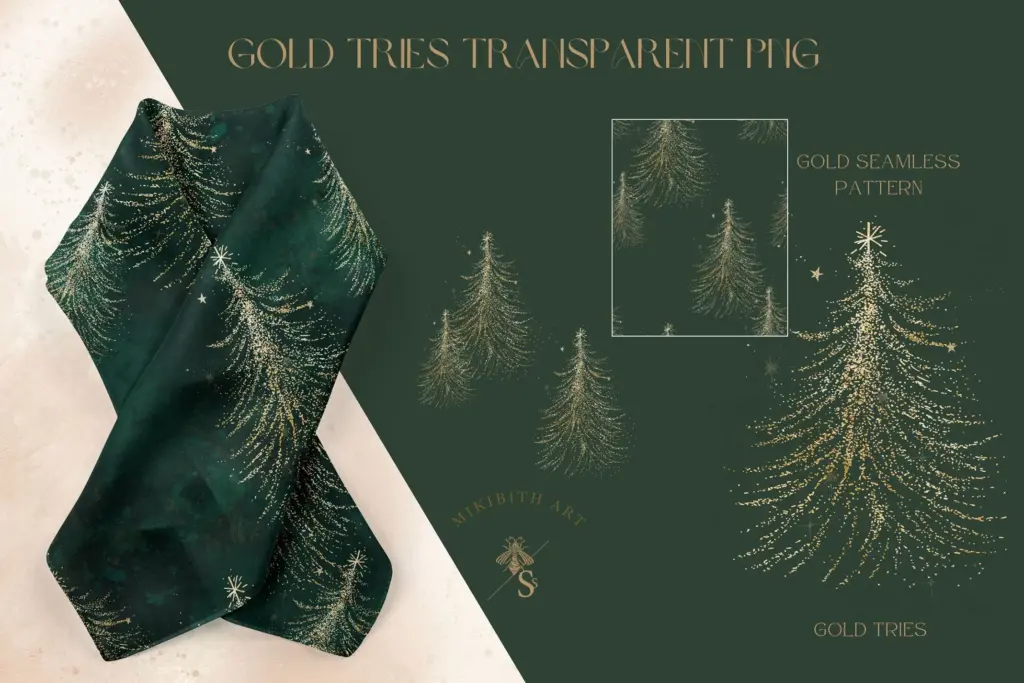 Gold transparent Christmas tree graphics