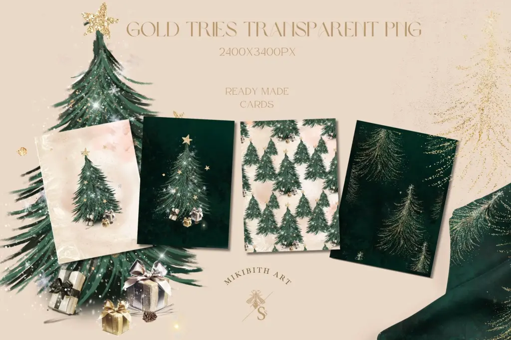 Gold transparent Christmas tree cards