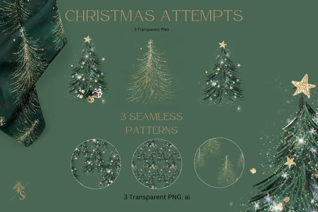 Gold transparent Christmas tree patterns