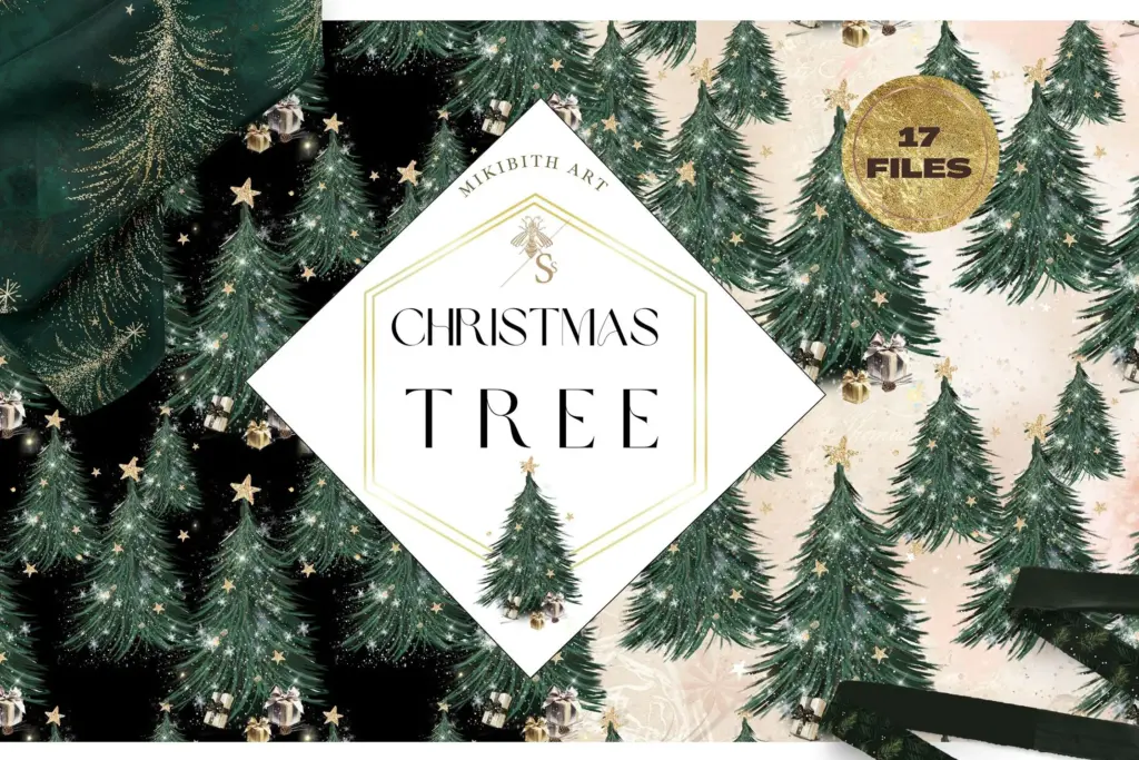 Gold transparent Christmas tree graphics
