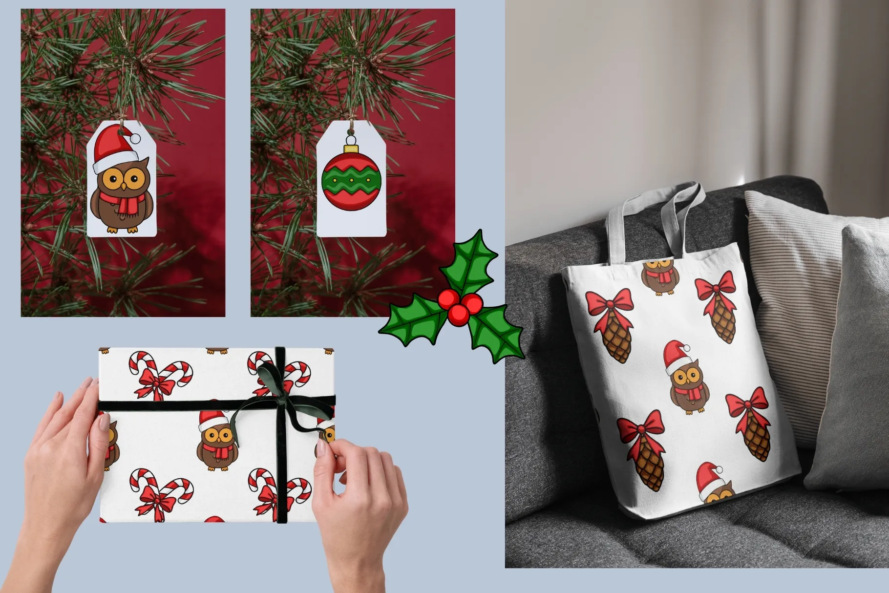 Cute Christmas Owl Mockups