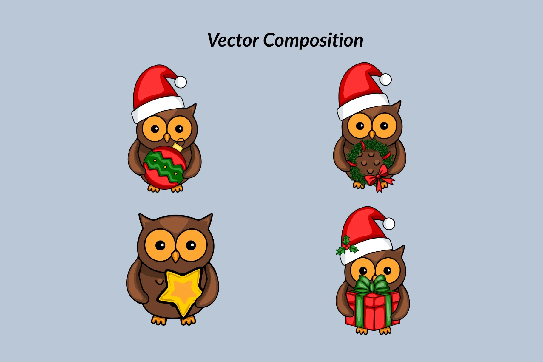 Cute Christmas Owl Vector Compositions