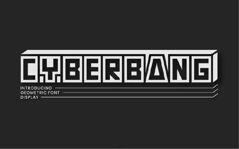 Futuristic boxed font with 3D effects and geometric display styling